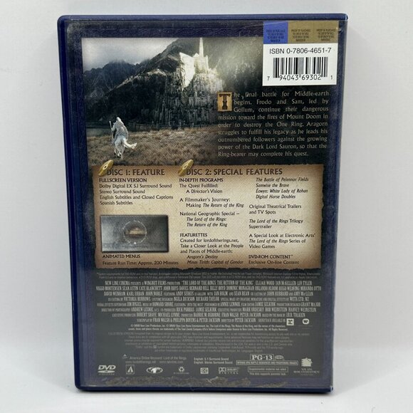 The Lord Of The Rings The Return Of The King PG13 Viggo Mortensen DVD Fullscreen - Picture 3 of 5